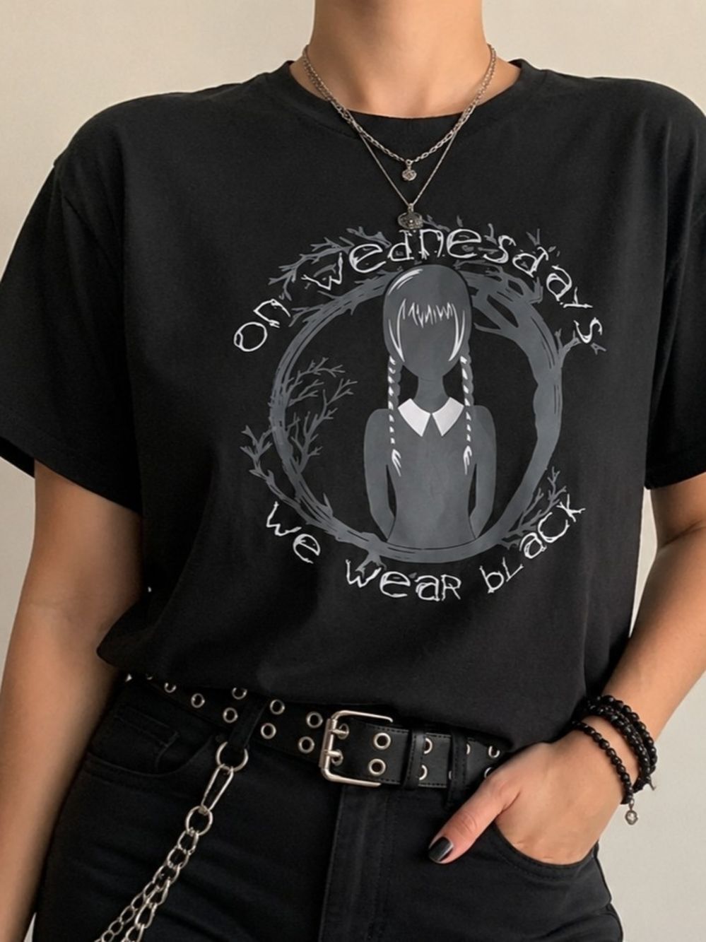 Wednesday Addams Black Graphic T-Shirt XL 14/16 Goth Halloween Netflix